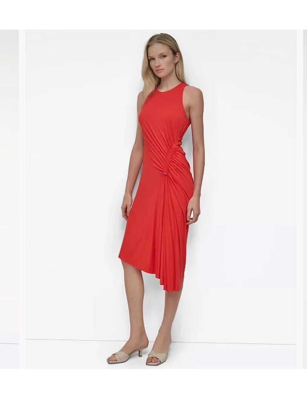 DKNY Jewel Neck Ruched-Front Sleeveless Dress  ORANGE 4 ($129)